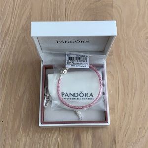 PANDORA pink leather braided bracelet